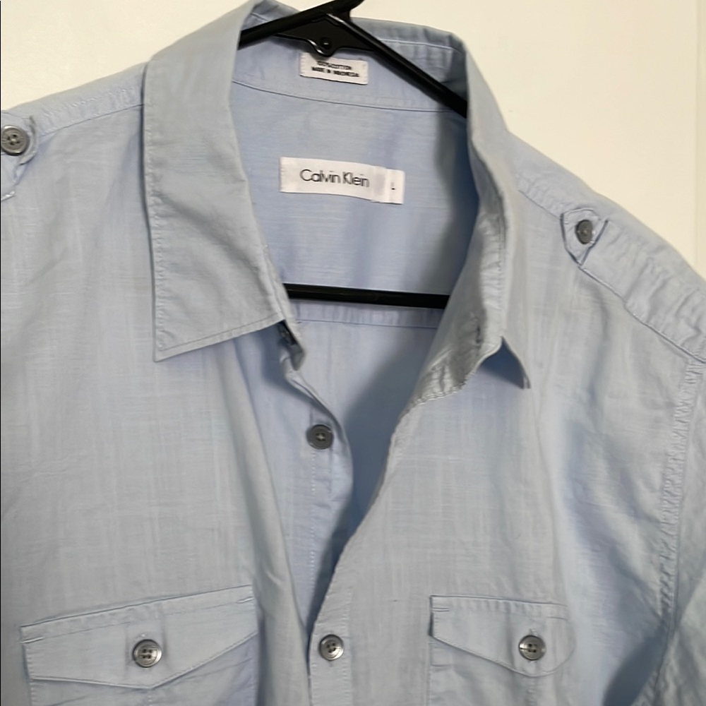 Calvin Klein Blue Casual Button Down Shirt- Discoloration around armpit